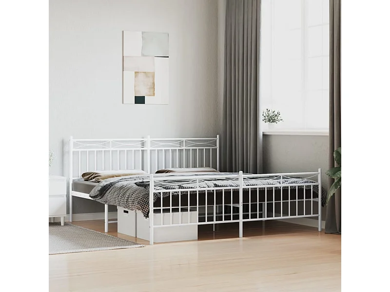 Cama com cabeceira e pés 183x213 cm metal branco PT530972