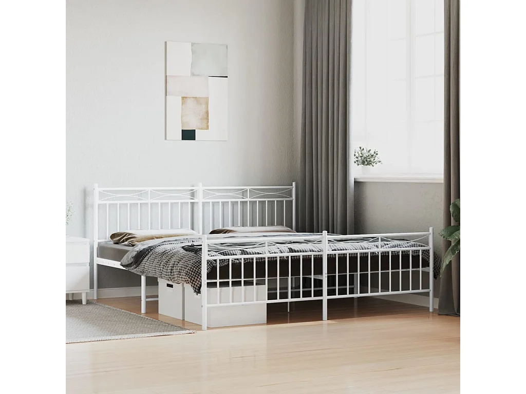 Cama com cabeceira e pés 183x213 cm metal branco PT530972