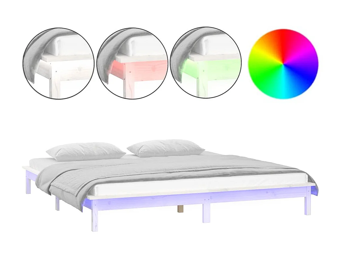 Lit-140x190 cm à LED blanc bois massif EGGB51336