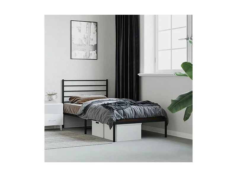 Lit-100x200 cm métal avec tête de lit noir EGGB16374