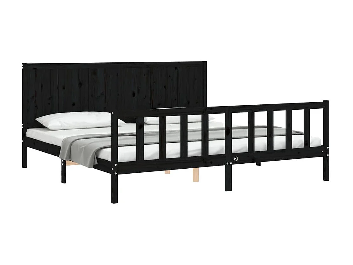 Lit-200x200 cm avec tête de lit noir bois massif EGGB20925
