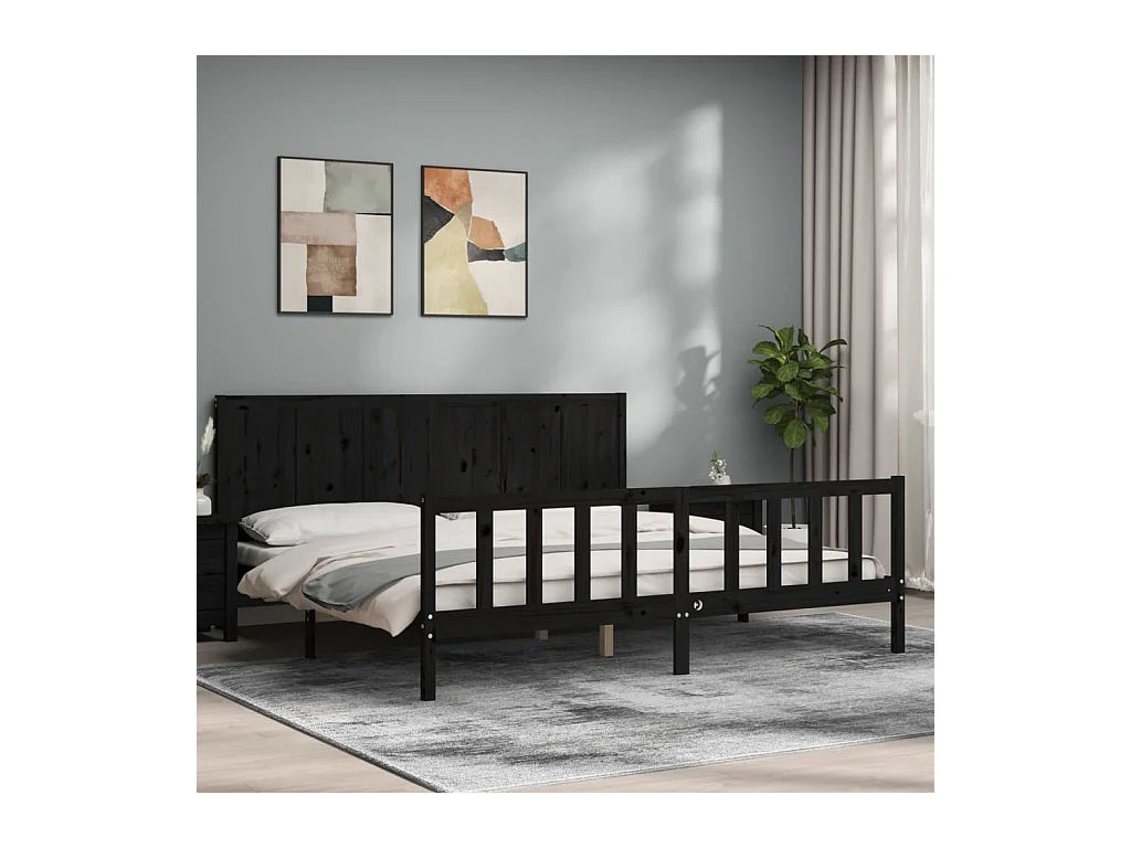 Lit-200x200 cm avec tête de lit noir bois massif EGGB20925