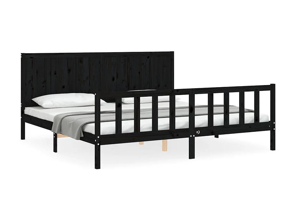 Cama 200x200 cm con cabecero madera maciza negro ES46723