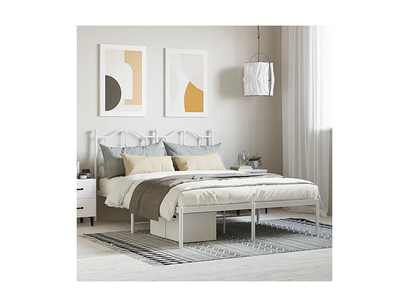 Cama com cabeceira 140x190 cm metal branco PT239764