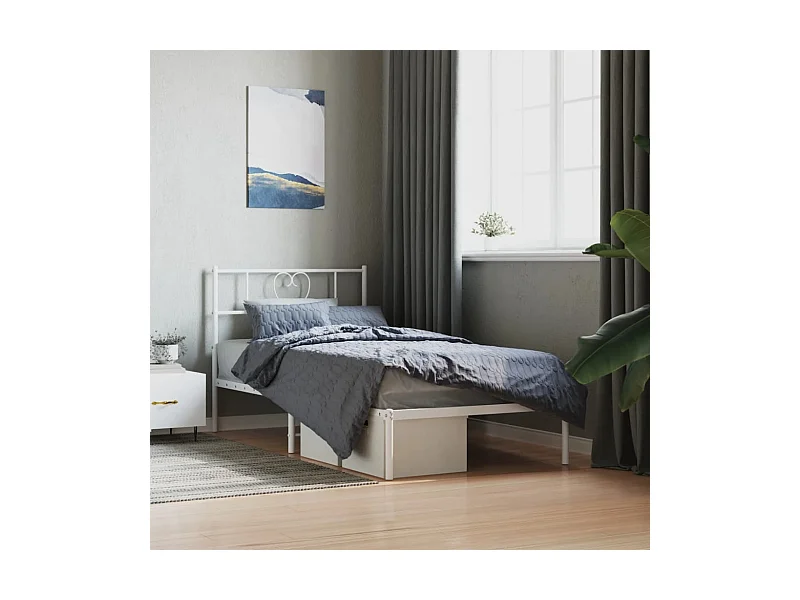 Lit-107x203 cm métal avec tête de lit blanc EGGB66625