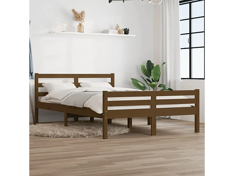 Lit-140x190 cm Marron miel Bois massif EGGB90119