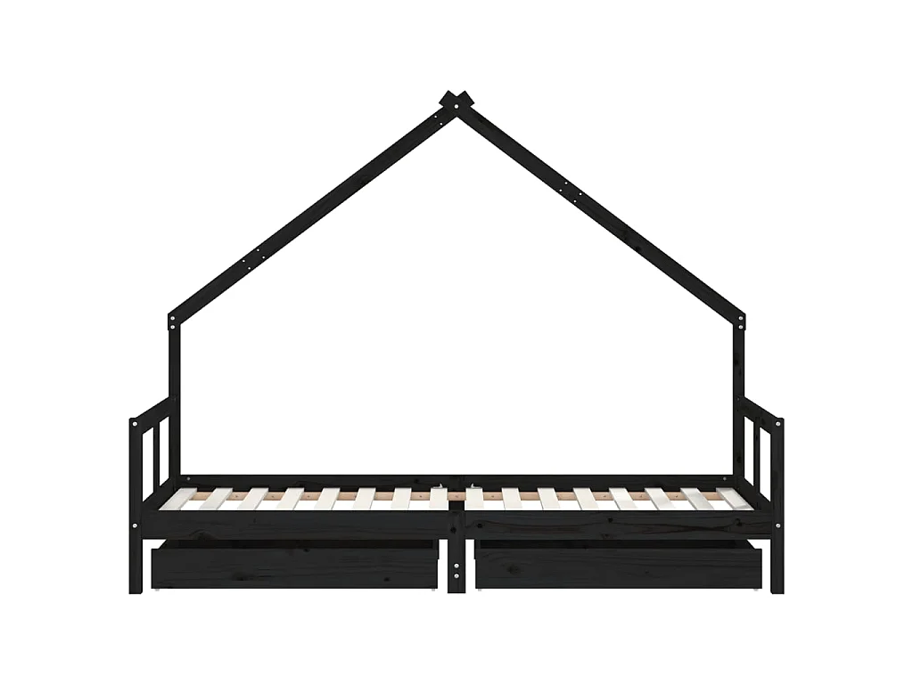 Cama infantil c/ gavetas 80x200cm pinho maciço preto PT152194