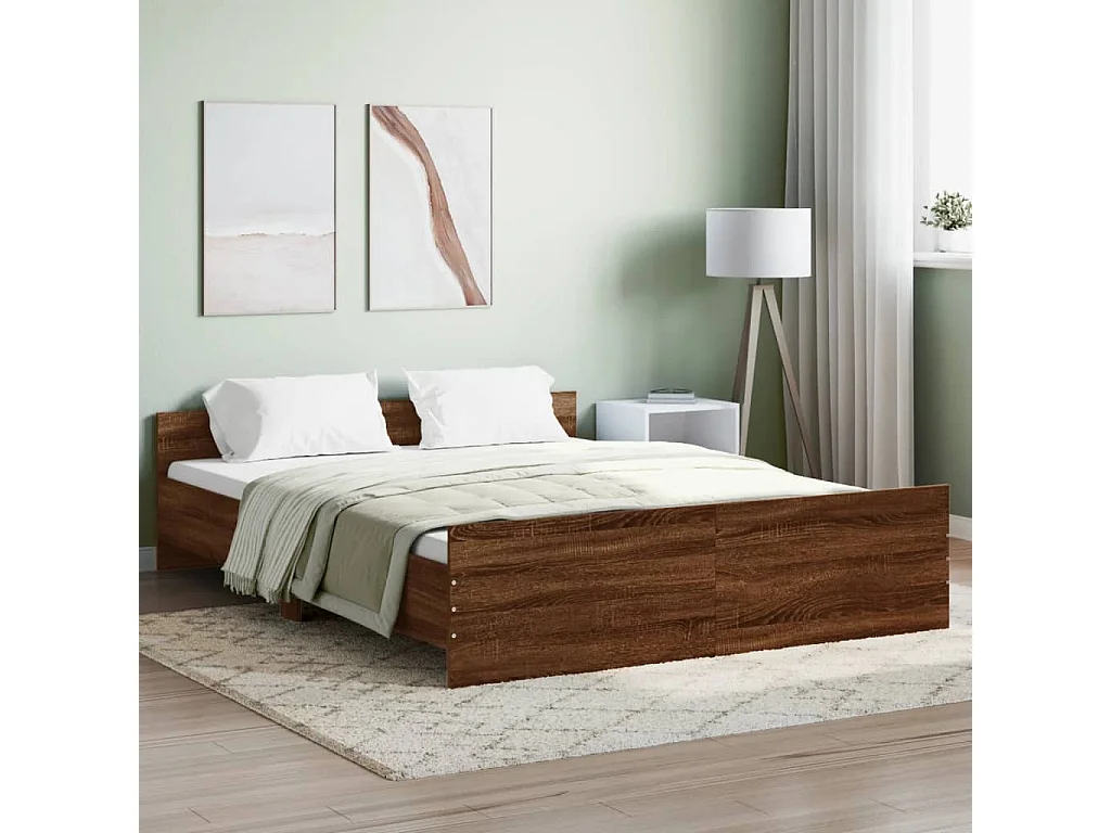 Cama 160x200 cm con cabecero piecero roble marrón ES95417