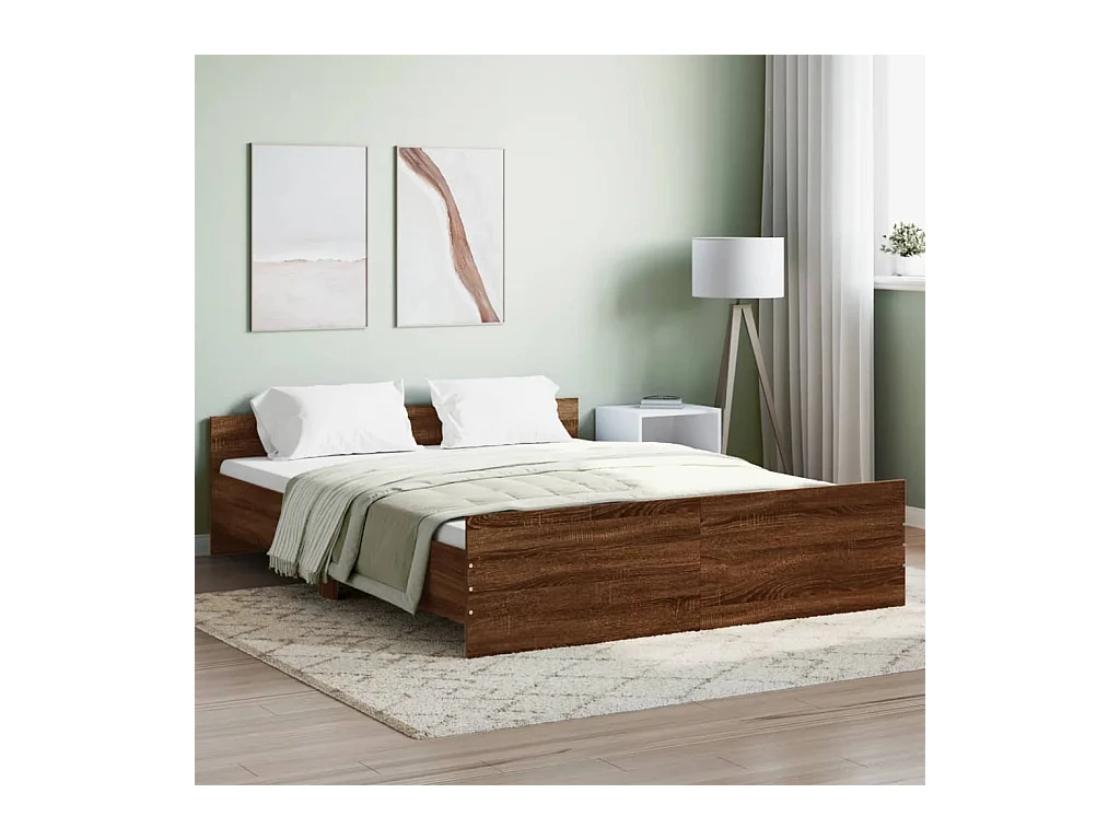 Lit-160x200 cm tête de lit et pied de lit chêne marron EGGB58310