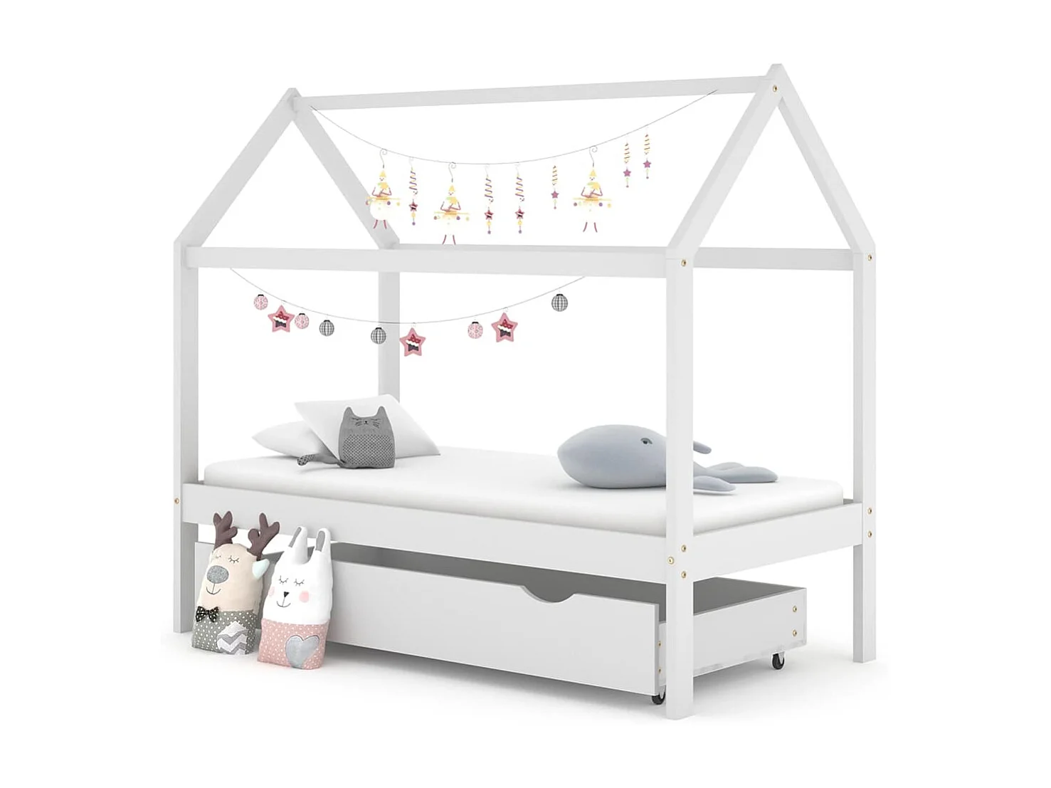 Lit-80x160 cm d'enfant avec un tiroir Blanc Pin massif EGGB22933