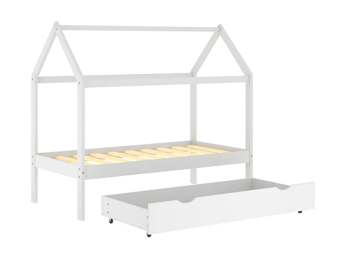 Cama para crianças c/ gaveta 80x160 cm pinho maciço branco PT882795