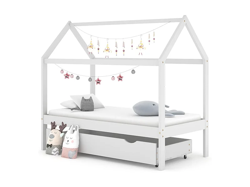 Kinderbedframe met lade massief grenenhout wit 80x160 cm NL84355