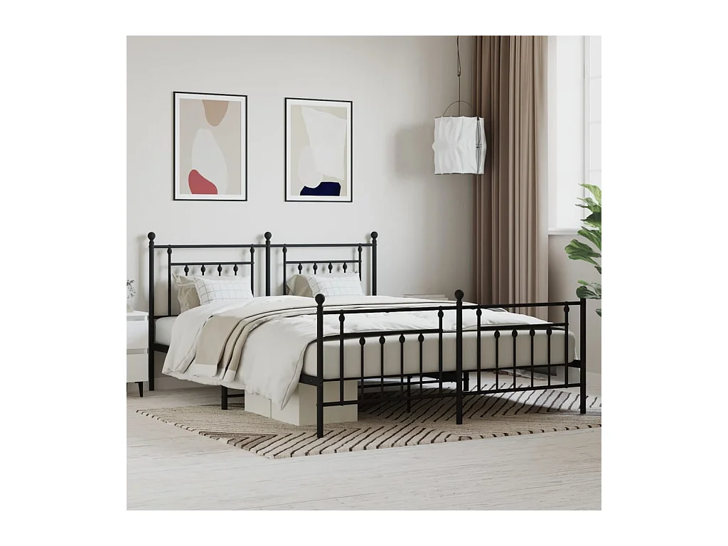 Lit-180x200 cm métal avec tête de lit/pied de lit noir EGGB46255