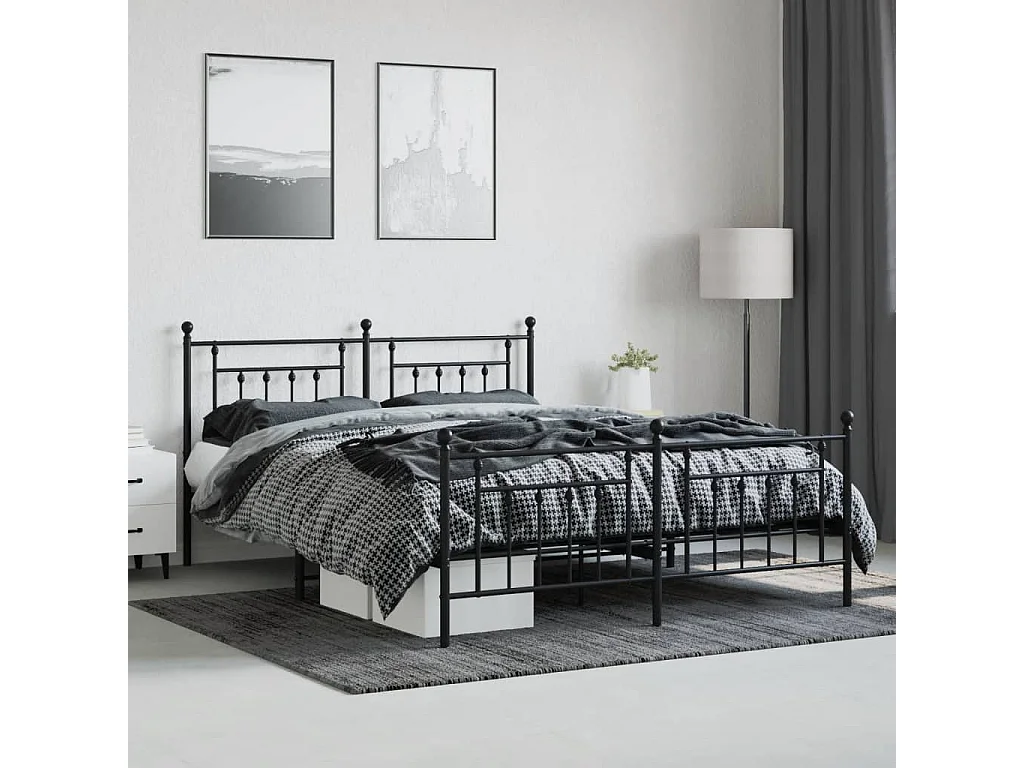 Cama 180x200 cm cabecero y estribo metal negro ES77487