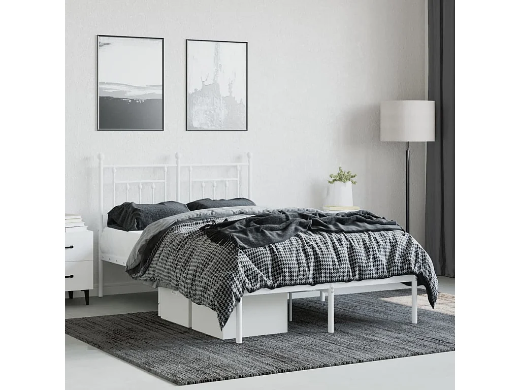 Lit-120x200 cm métal avec tête de lit blanc EGGB71635