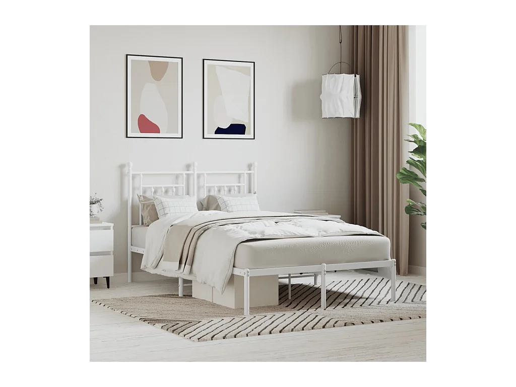Lit-120x200 cm métal avec tête de lit blanc EGGB71635