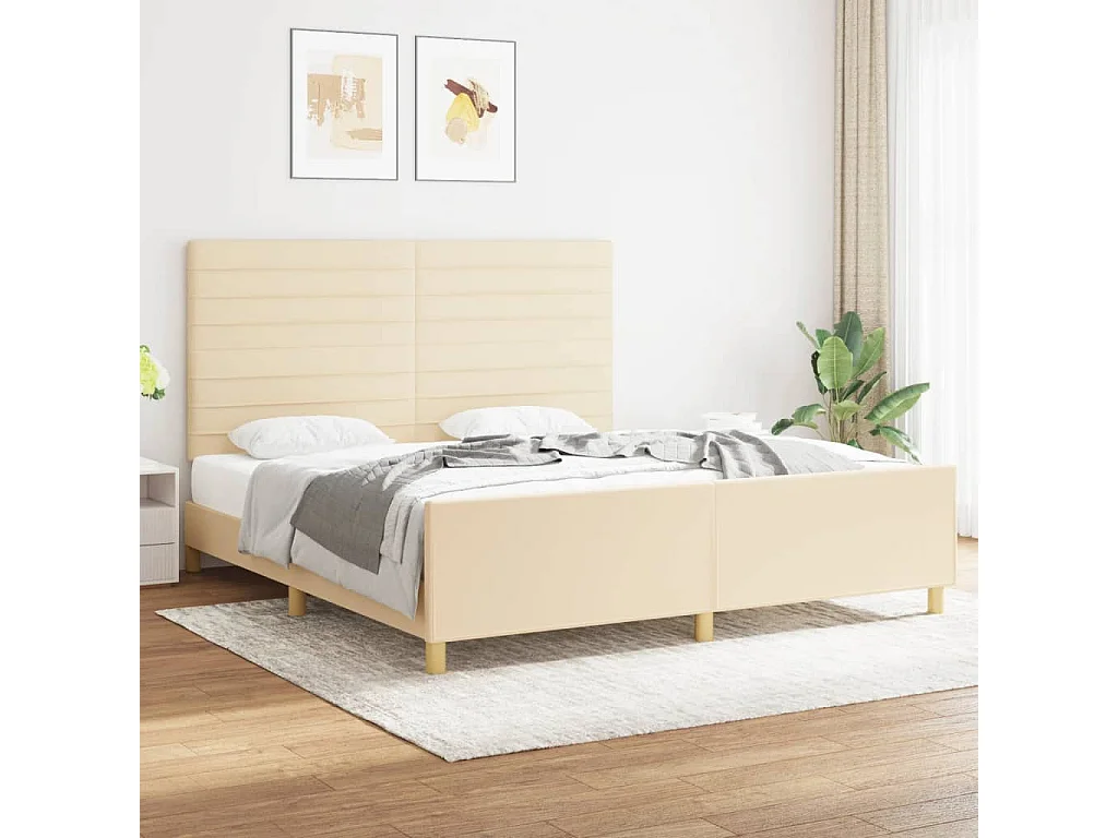 Lit-180x200 cm avec tête de lit Crème Tissu EGGB89320
