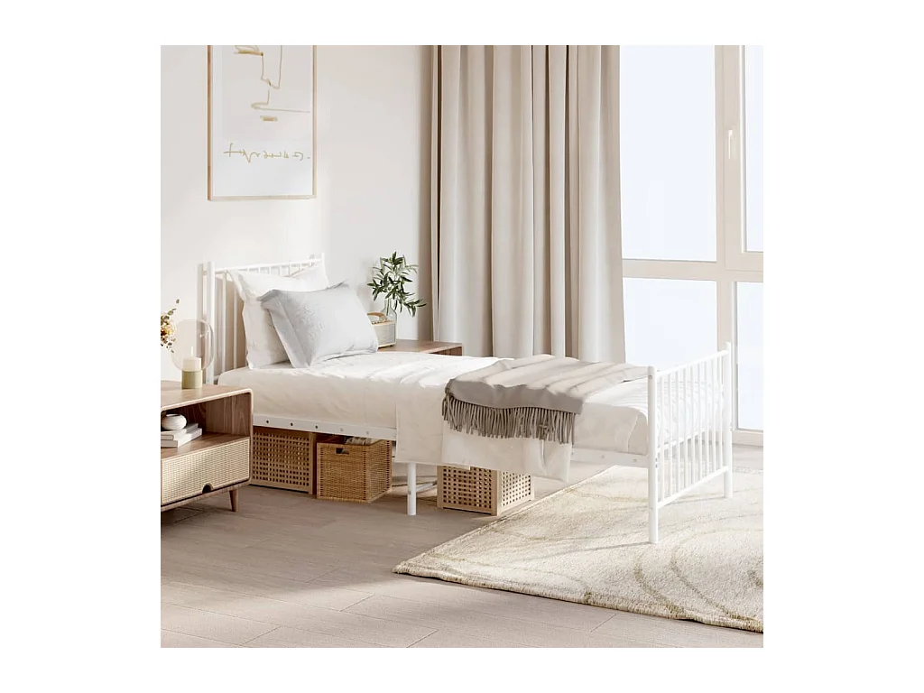 Lit-80x200 cm métal avec tête de lit/pied de lit blanc EGGB16735