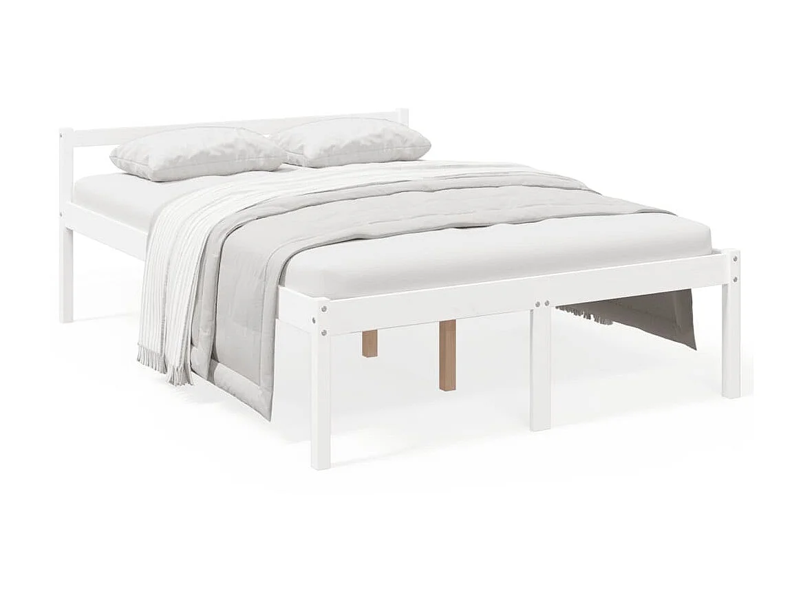 Lit-135x190 cm pour personne âgée blanc double bois massif pin EGGB79699