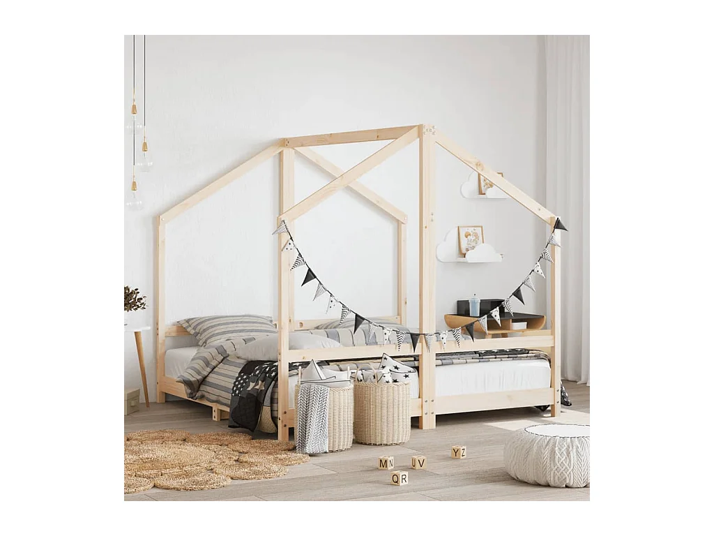 Lit-2x(80x160) cm pour enfant bois de pin massif EGGB24288