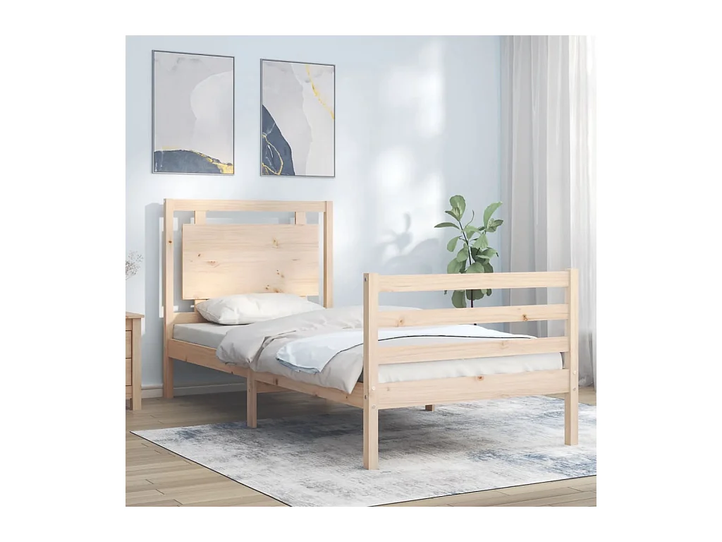 Lit-100x200 cm et tête de lit bois massif EGGB12576