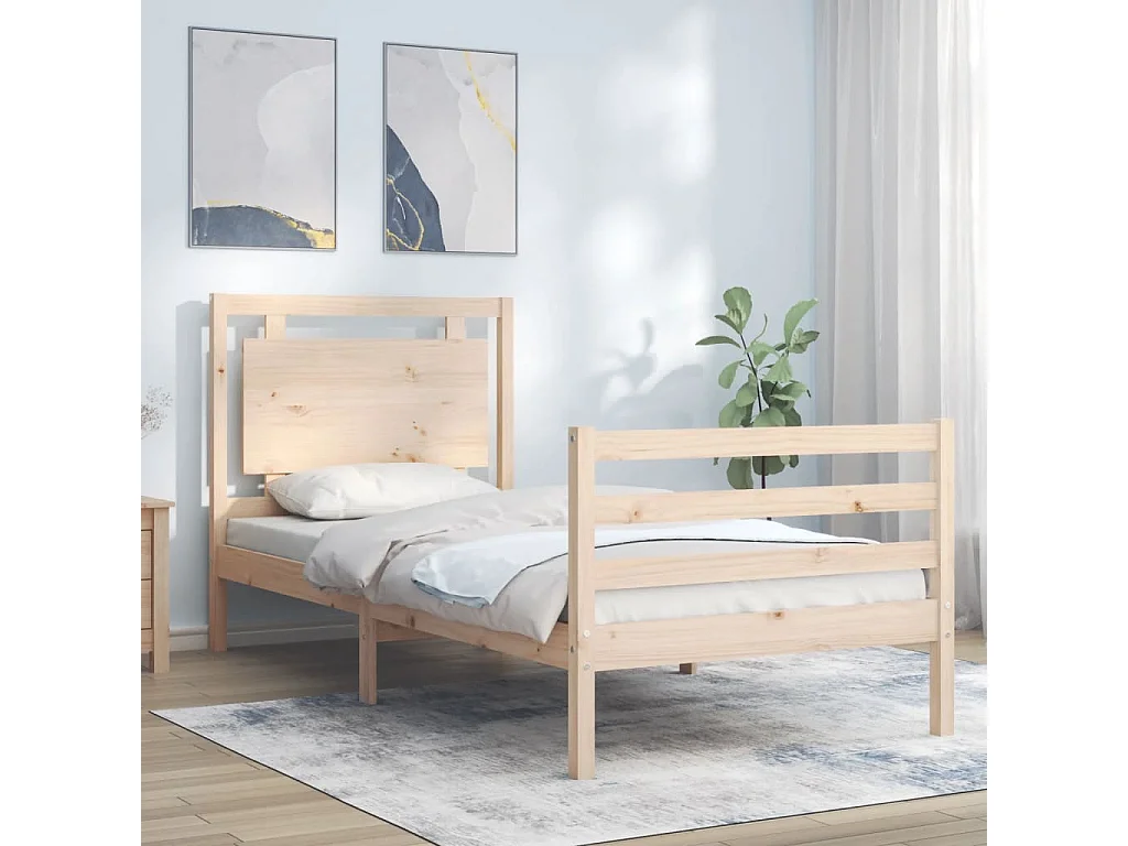 Lit-100x200 cm et tête de lit bois massif EGGB12576