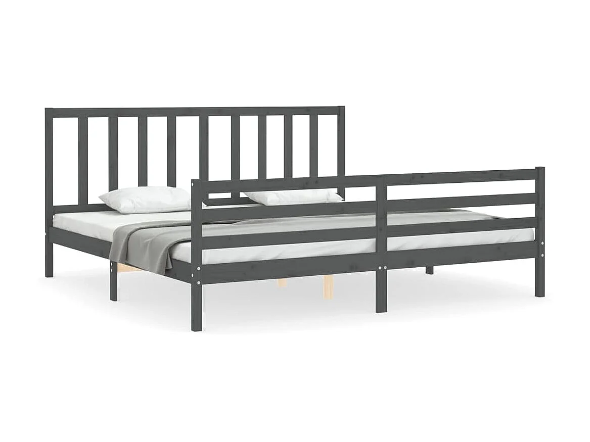 Lit-200x200 cm avec tête de lit gris bois massif EGGB50529