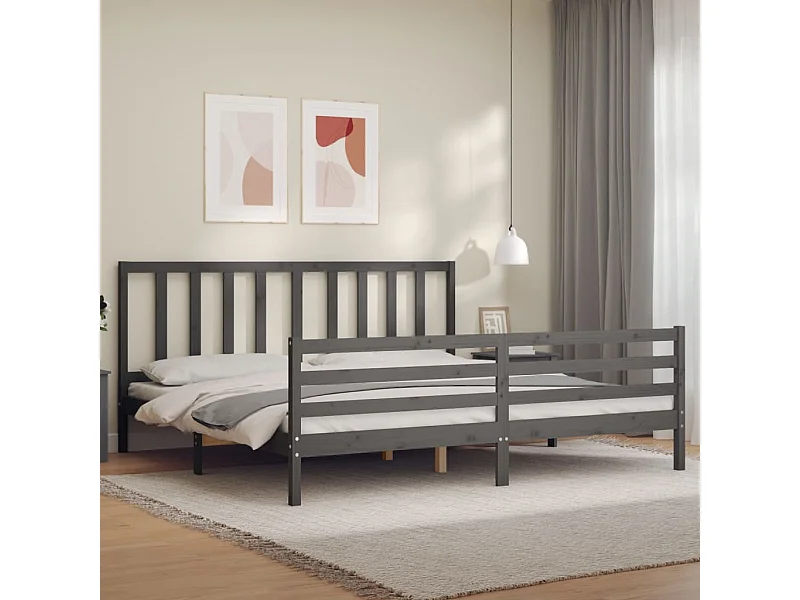 Bedframe met hoofdbord massief hout grijs 200x200 cm NL28861