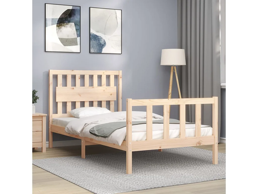 Lit-100x200 cm et tête de lit bois massif EGGB61114