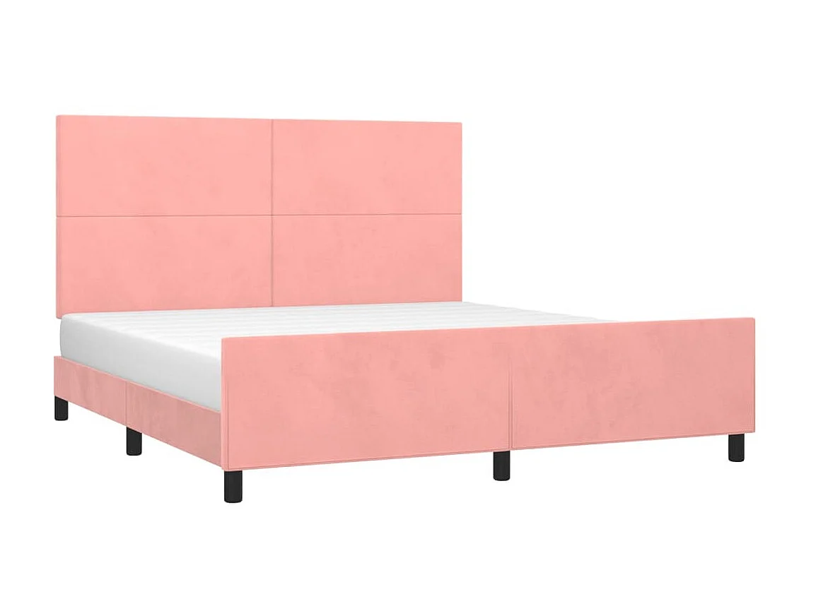 Cama 160x200 cm con cabecero de terciopelo rosa ES65705