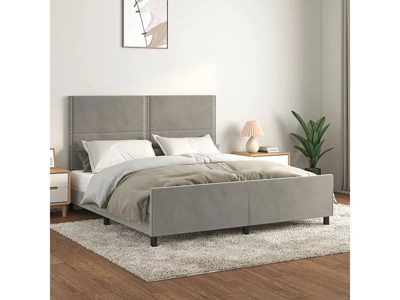 Cama 180x200 cm con cabecero terciopelo gris claro ES71359