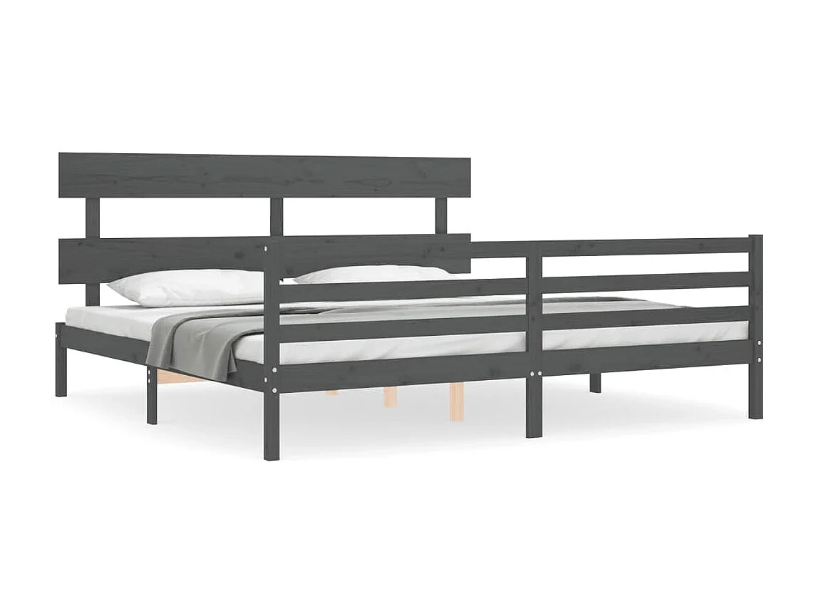 Cama com cabeceira 200x200 cm madeira maciça cinza PT480478