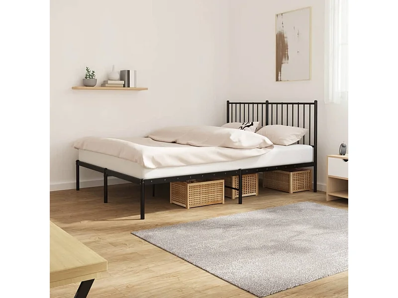 Bedframe met hoofdbord metaal zwart 135x190 cm NL64606