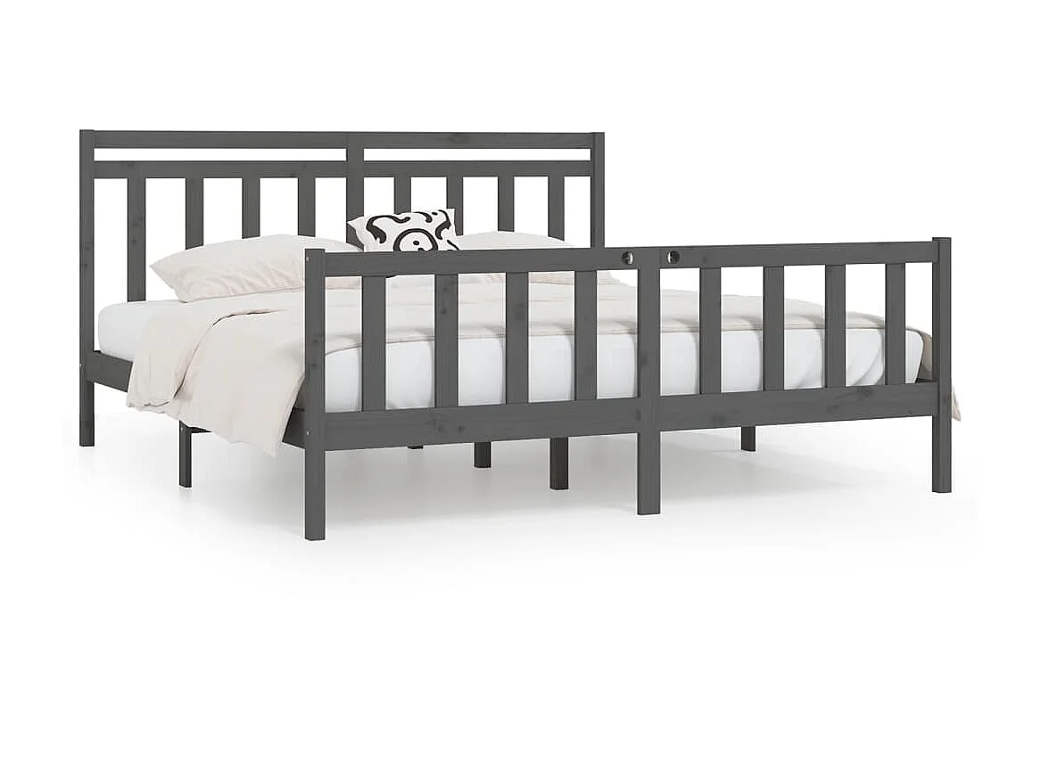 Lit-200x200 cm Gris Bois de pin massif EGGB75011