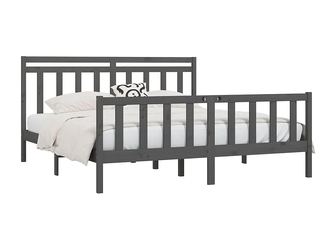 Lit-200x200 cm Gris Bois de pin massif EGGB75011
