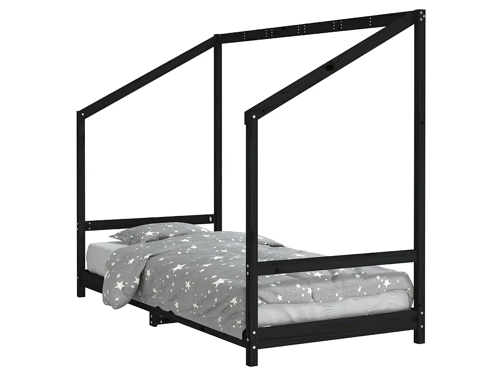Cama 90x190 cm para niños madera de pino negro ES19687