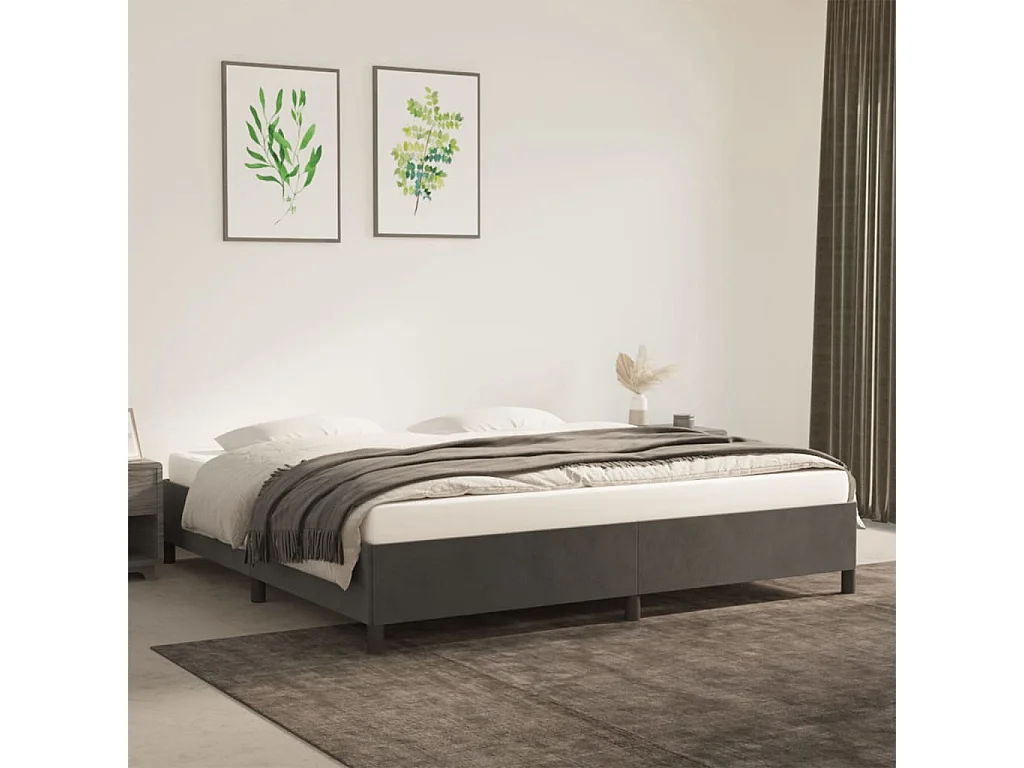 Lit-200x200 cm Gris foncé Velours EGGB57542