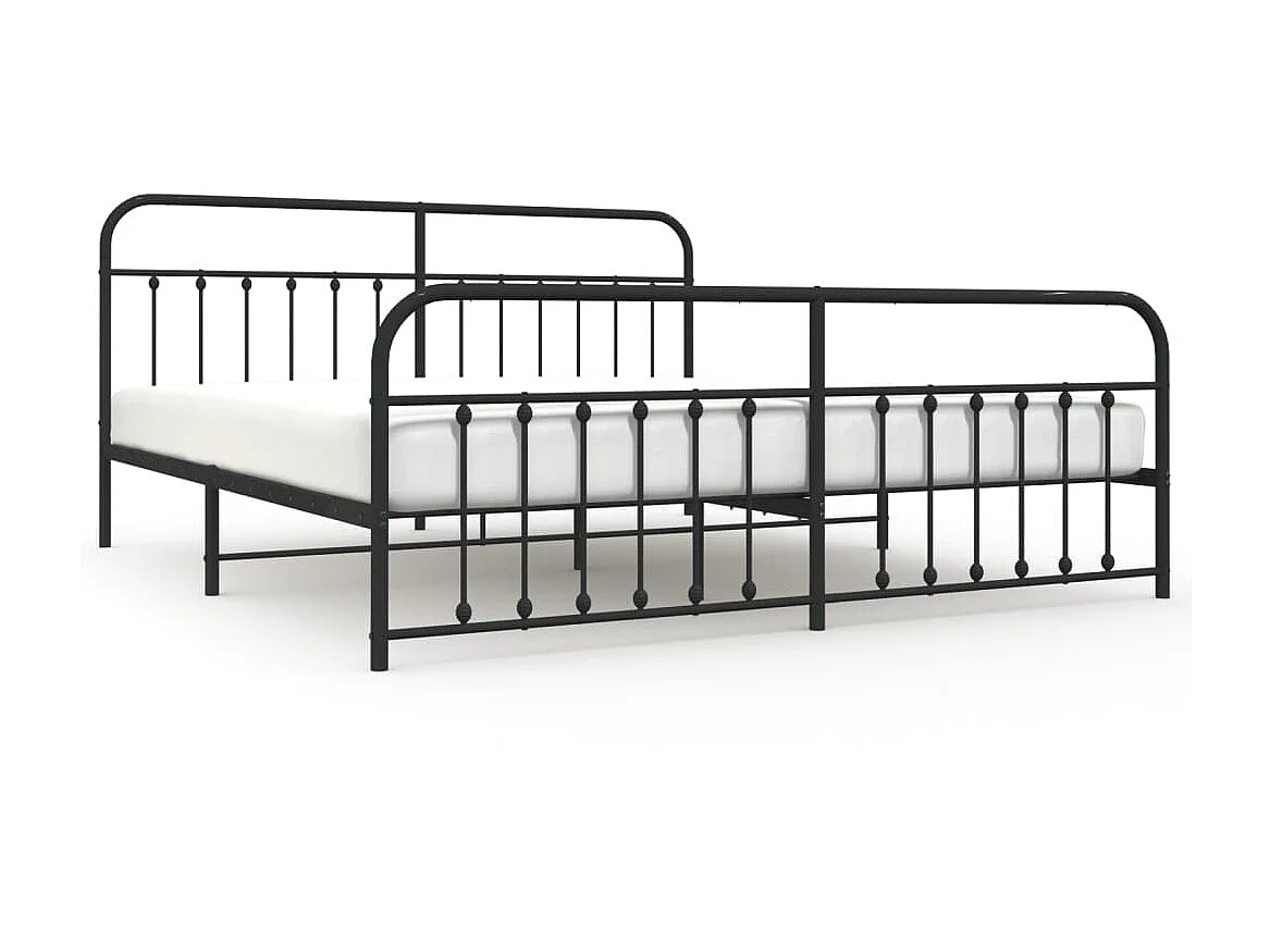 Lit-193x203 cm métal avec tête de lit/pied de lit noir EGGB26988