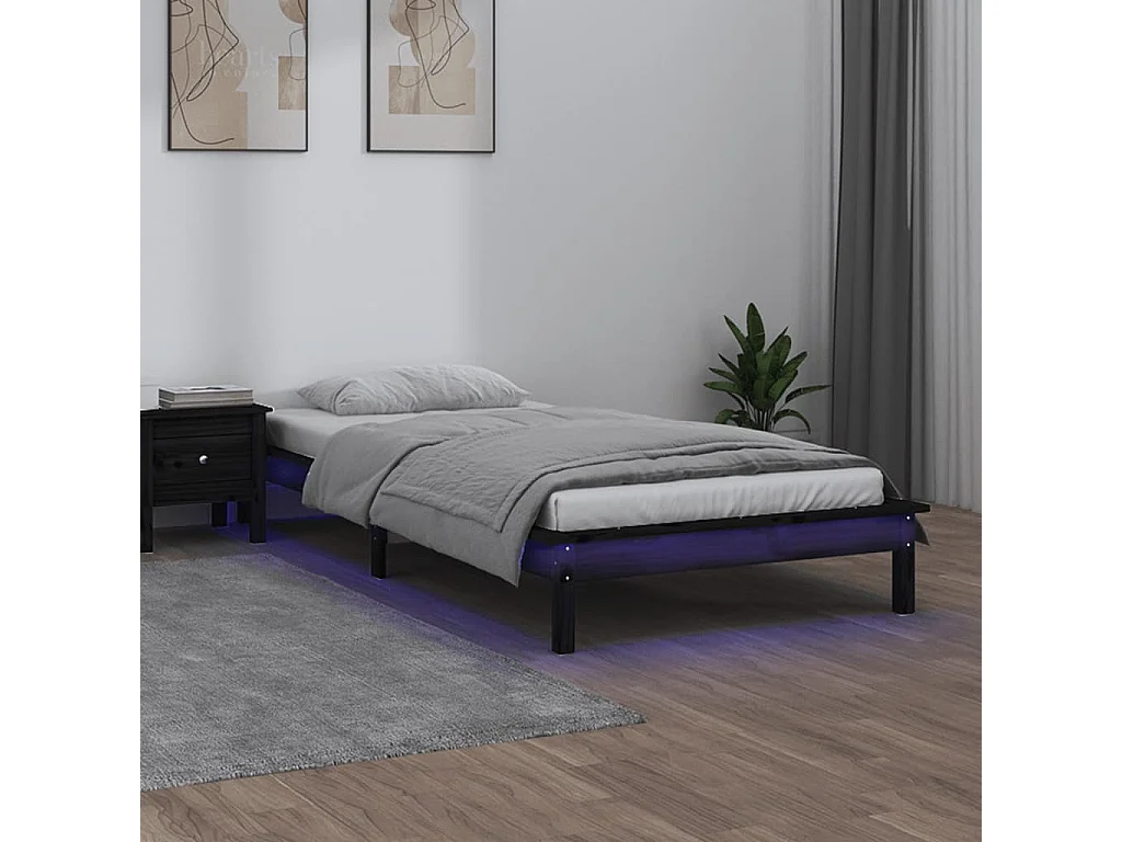 Lit-75x190 cm à LED noir petit simple bois massif EGGB94410