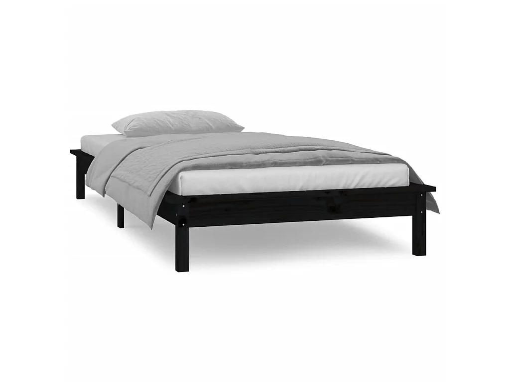 Lit-75x190 cm à LED noir petit simple bois massif EGGB94410