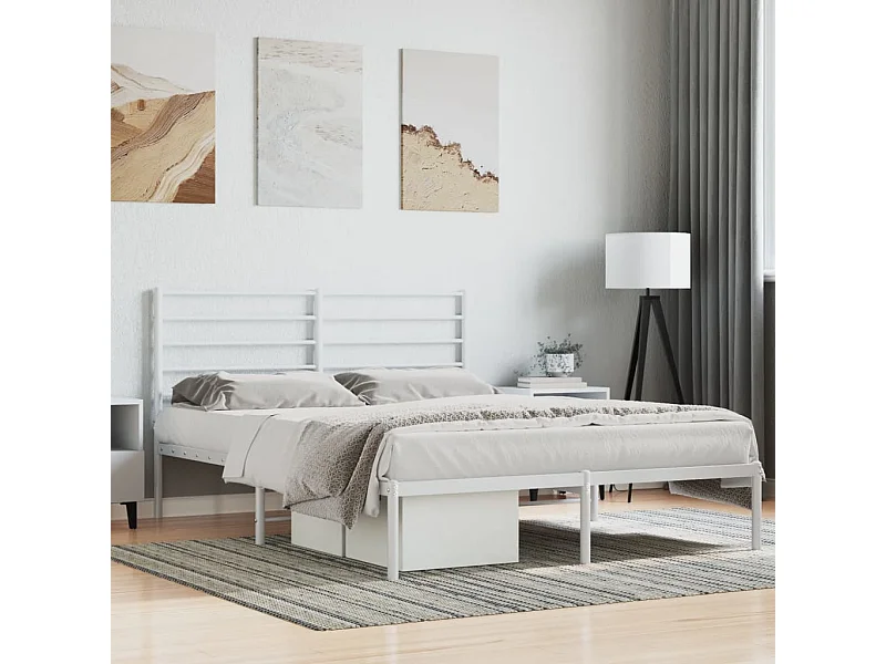 Cama 120x190 cm de metal con cabecero blanca ES43361