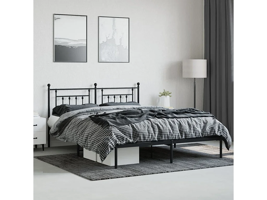 Cama em metal com cabeceira 180x200 cm preto PT775949