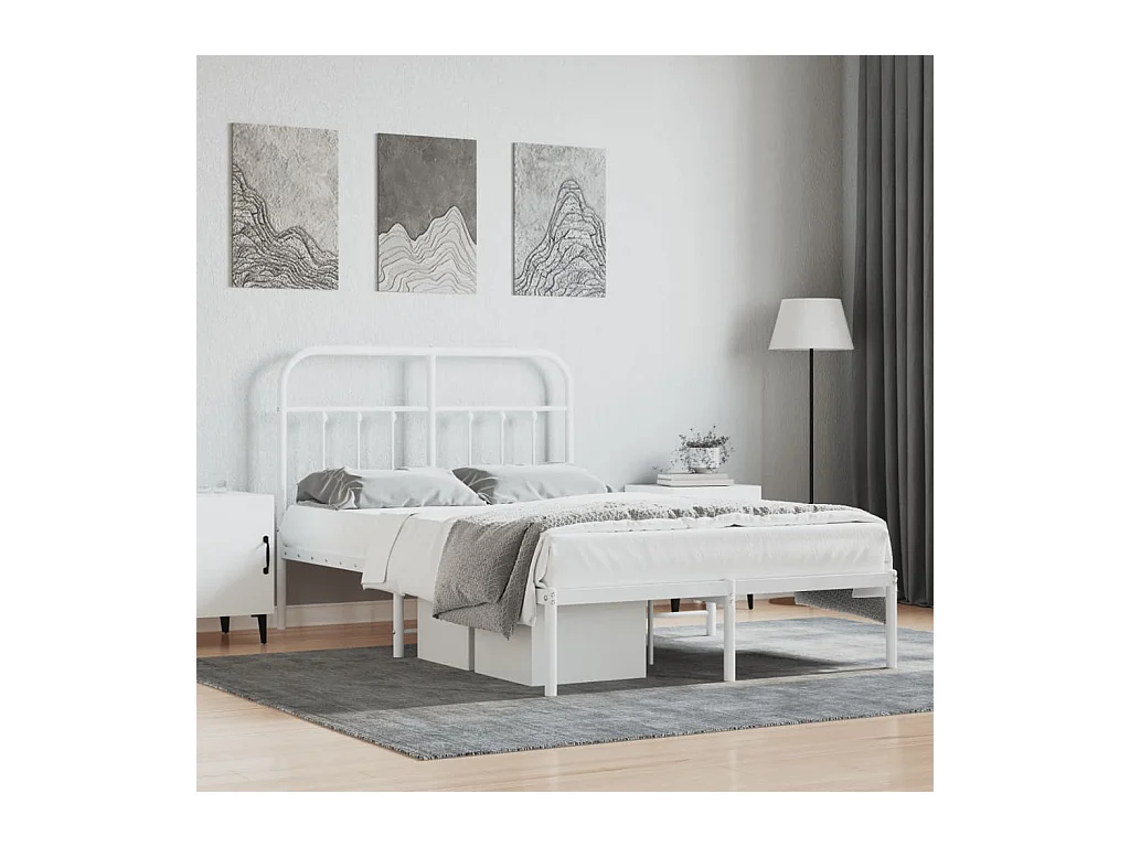 Lit-120x190 cm métal avec tête de lit blanc EGGB68241