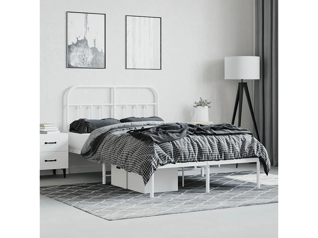 Lit-120x190 cm métal avec tête de lit blanc EGGB68241