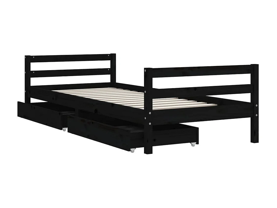 Cama infantil c/ gavetas 90x200 cm pinho maciço preto PT794226
