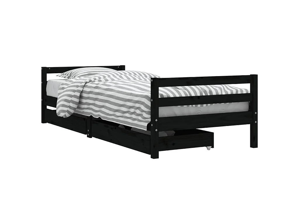 Lit-90x200 cm enfant avec tiroirs noir bois pin massif EGGB91524
