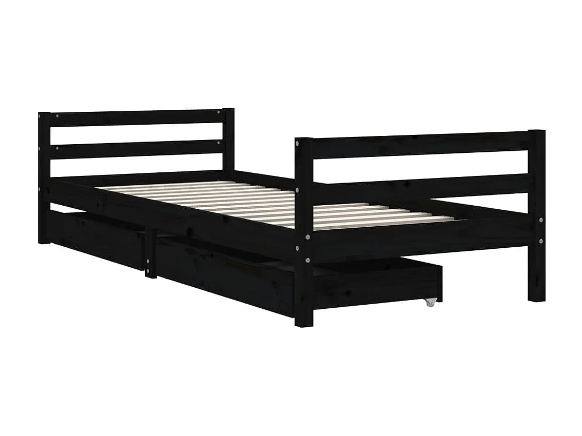 Lit-90x200 cm enfant avec tiroirs noir bois pin massif EGGB91524