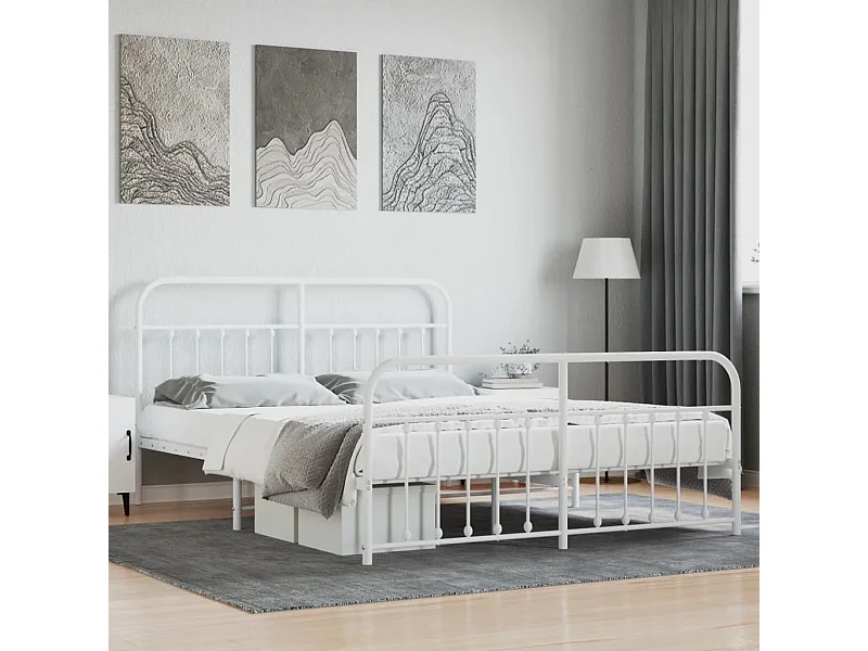 Cama com cabeceira e pés 183x213 cm metal branco PT197255