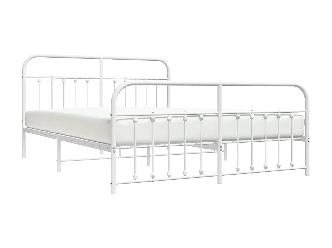 Lit-183x213 cm métal avec tête de lit/pied de lit blanc EGGB13267
