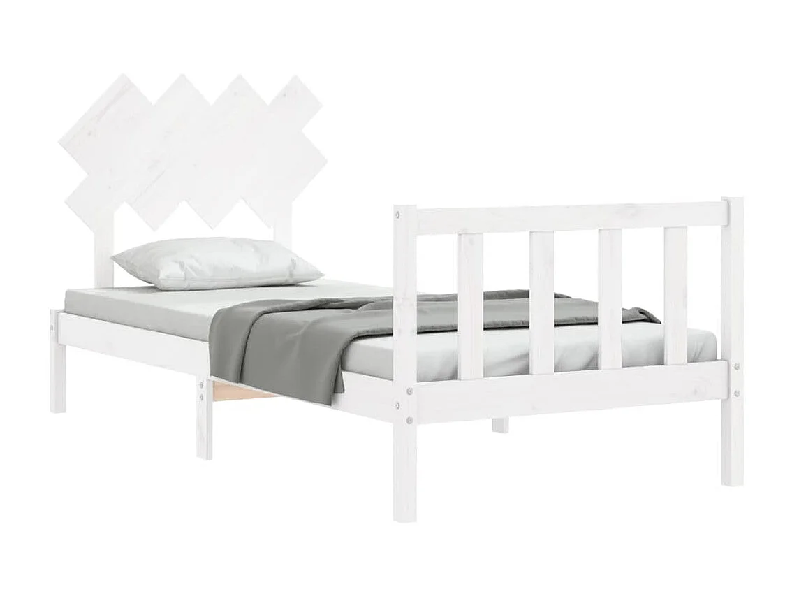 Lit-90x190 cm avec tête de lit blanc simple bois massif EGGB25766